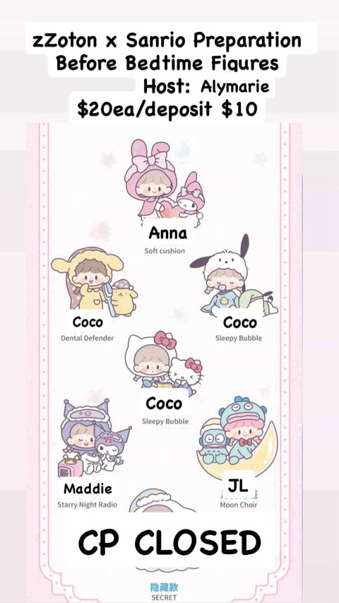 CP: zZoton x Sanrio Preparation Before Bedtime Figures Deposit Only