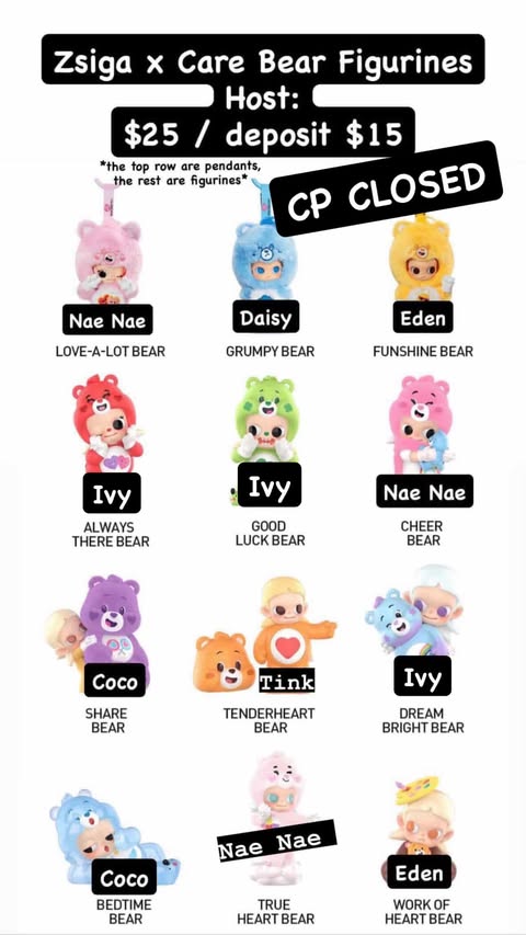 Open CP: Zsiga x Care Bear Figurines Deposit Only