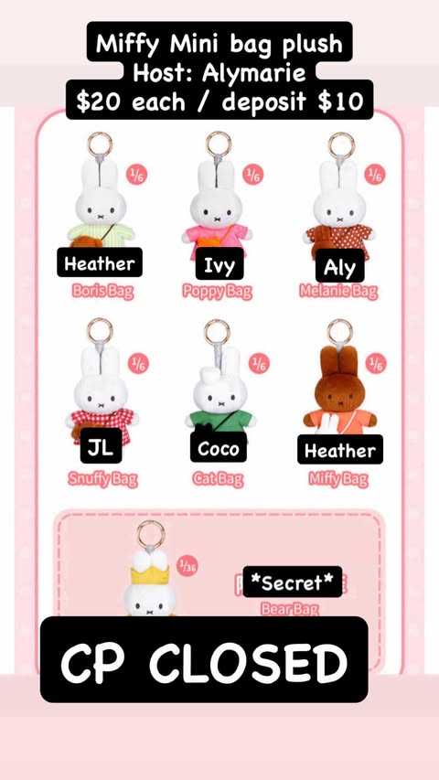 CP: Miffy Mini Bag Plush - Deposit Only